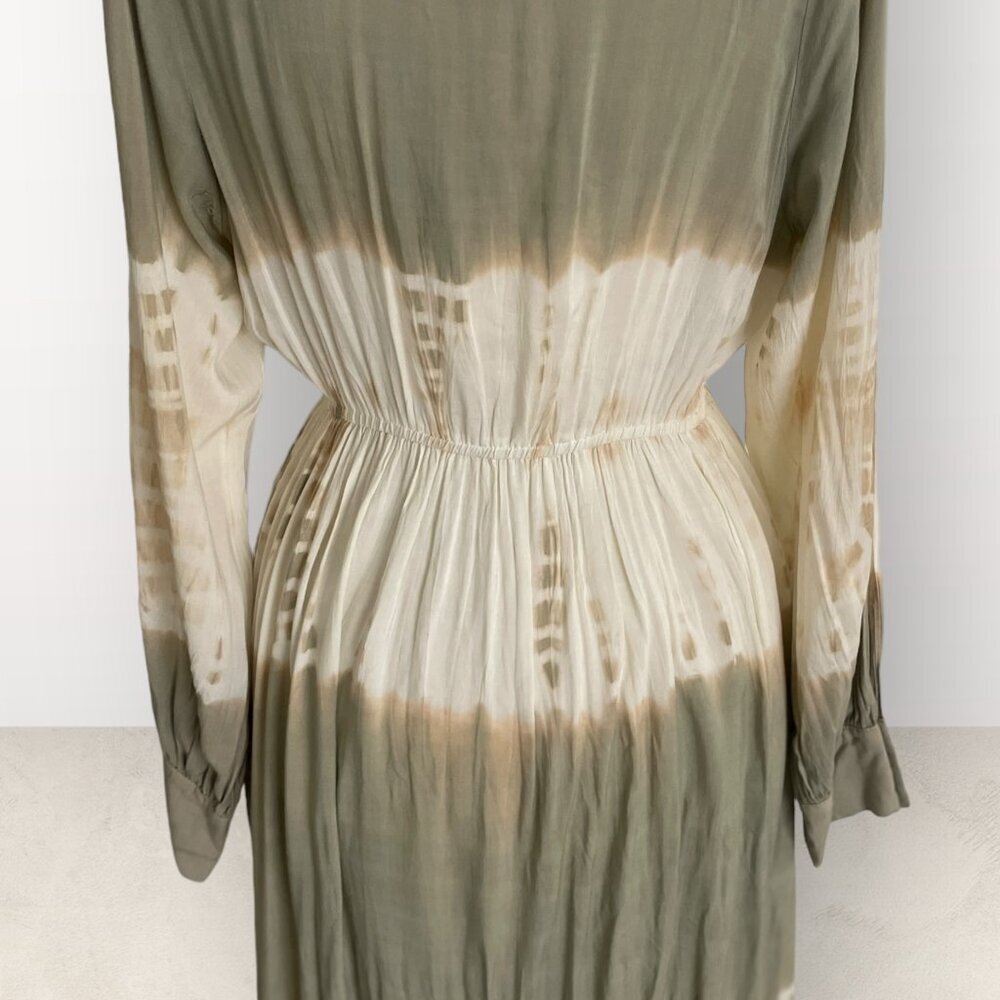 AAKAA beige tan tiedye MAXI dress boho chic GYPSET THIGH SLIT medium lightweight - Picture 8 of 12